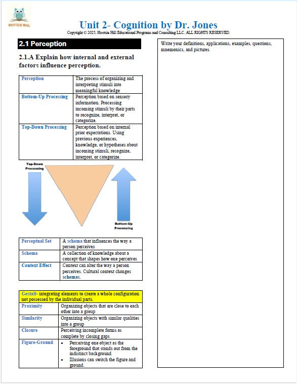 Educational document on perception with a diagram and text, likely from a psychology textbook.
