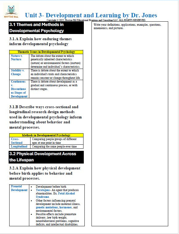 Page from a textbook on development and learning by Dr. Jones, featuring text and bullet points.